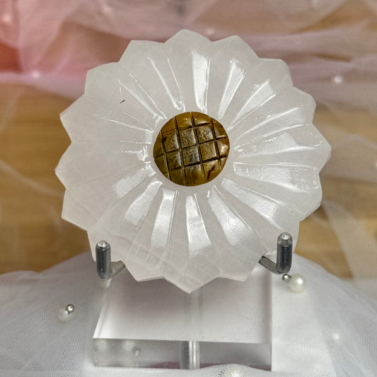 Mangano Calcite and Tigers Eye Sunflower Carving