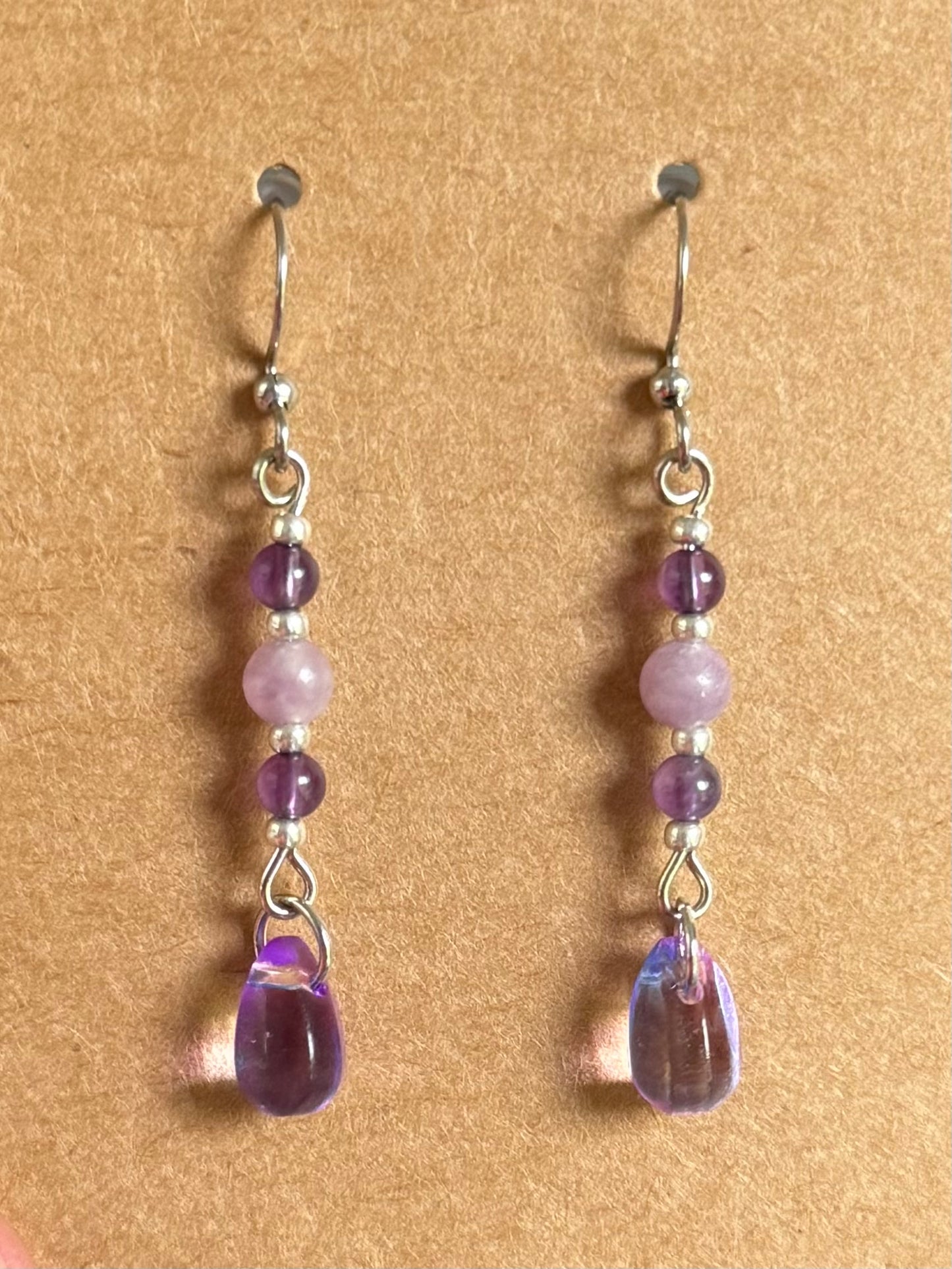 Amethyst and Lepidolite Earrings Silver