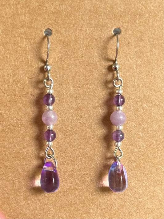 Amethyst and Lepidolite Earrings Silver