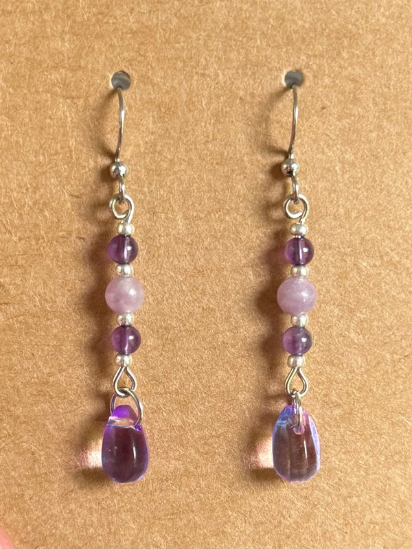 Amethyst and Lepidolite Earrings Silver