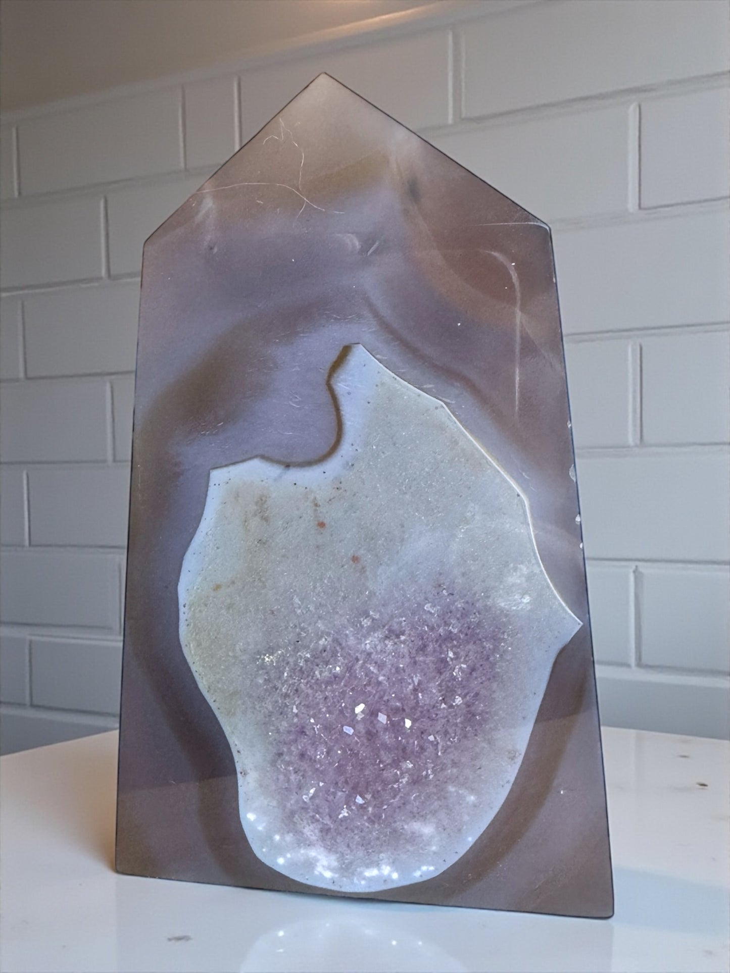 Druzy Agate and Amethyst Tower 12cm