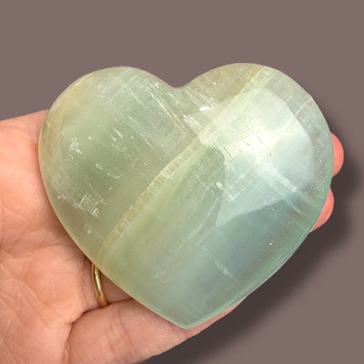 High Quality Pistachio Calcite Heart Carving