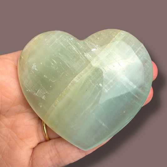 High Quality Pistachio Calcite Heart Carving
