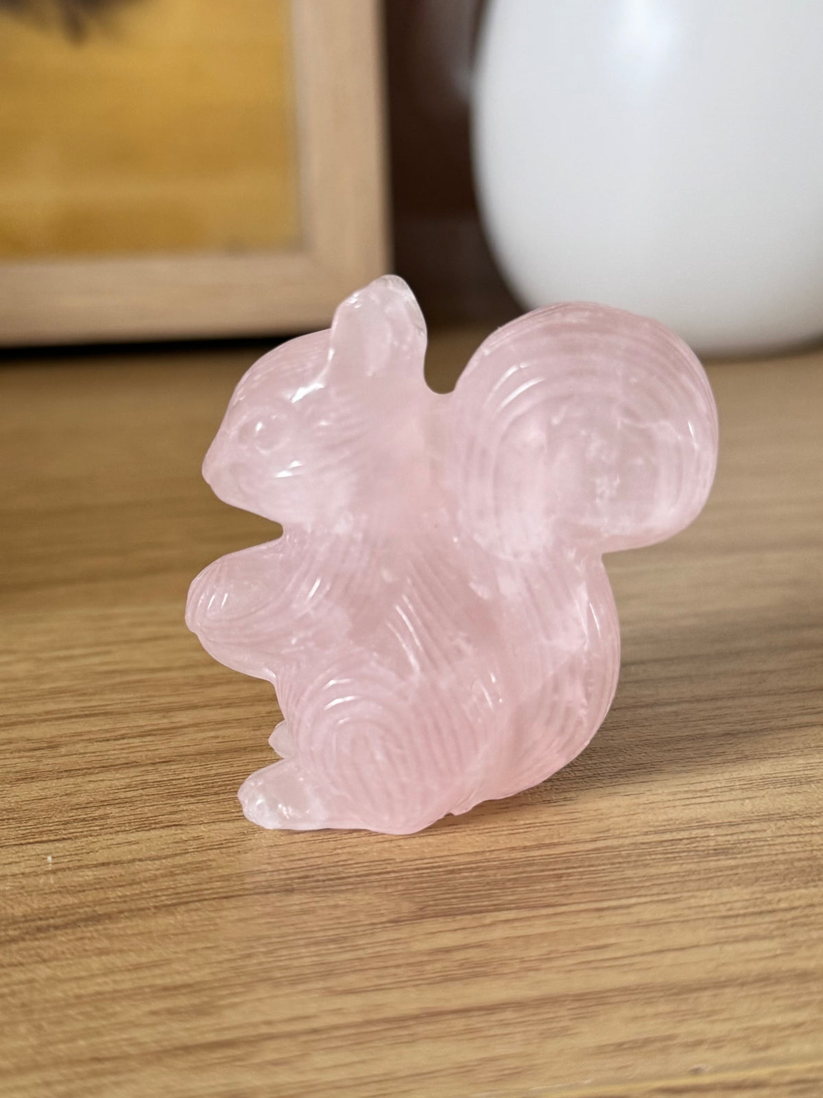 Rose Quartz Squirrel Carving