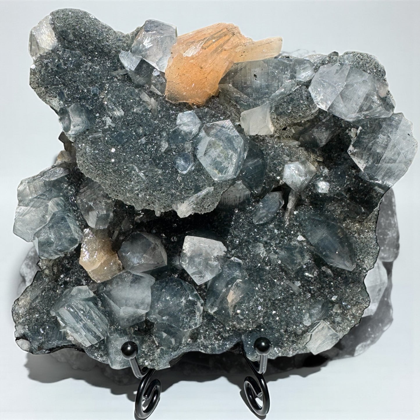 Druzy Black Chalcedony with Apophyllite and Peach Stilbite Specimen