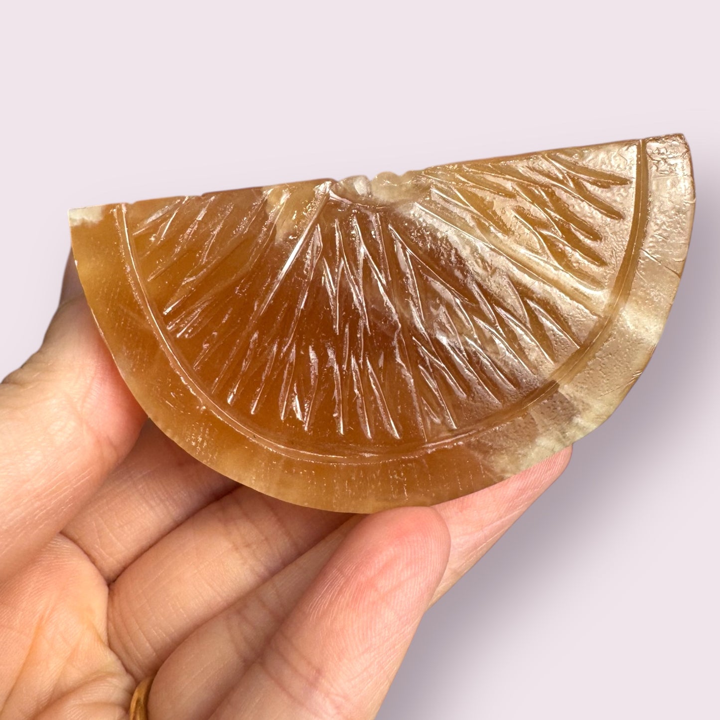 Honey Calcite Citrus Slice Carving