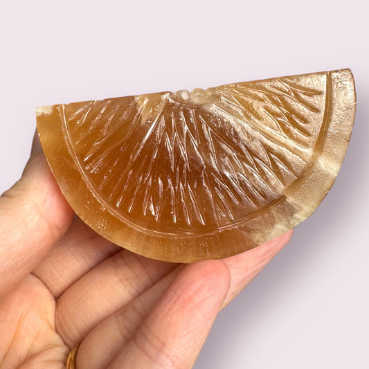 Honey Calcite Citrus Slice Carving