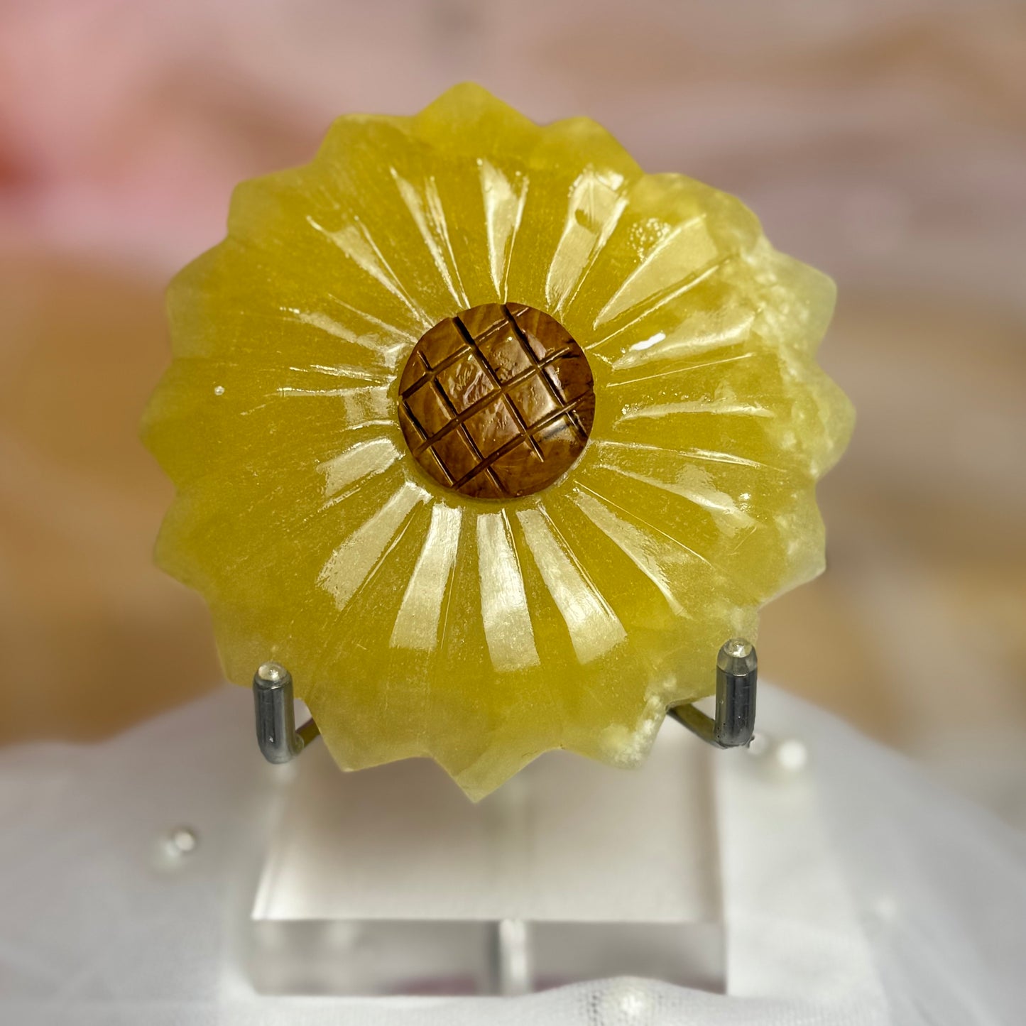Lemon Calcite and Tigers Eye Sunflower Carving