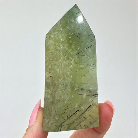 Half Raw Half Polished Prehnite and Epidote Tower
