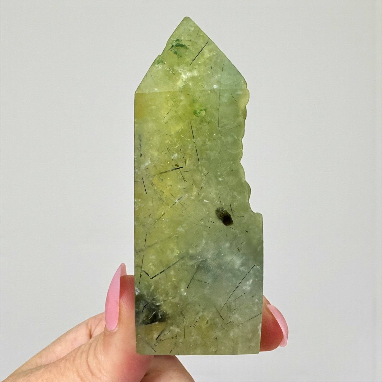 Half Raw Half Polished Prehnite and Epidote Tower