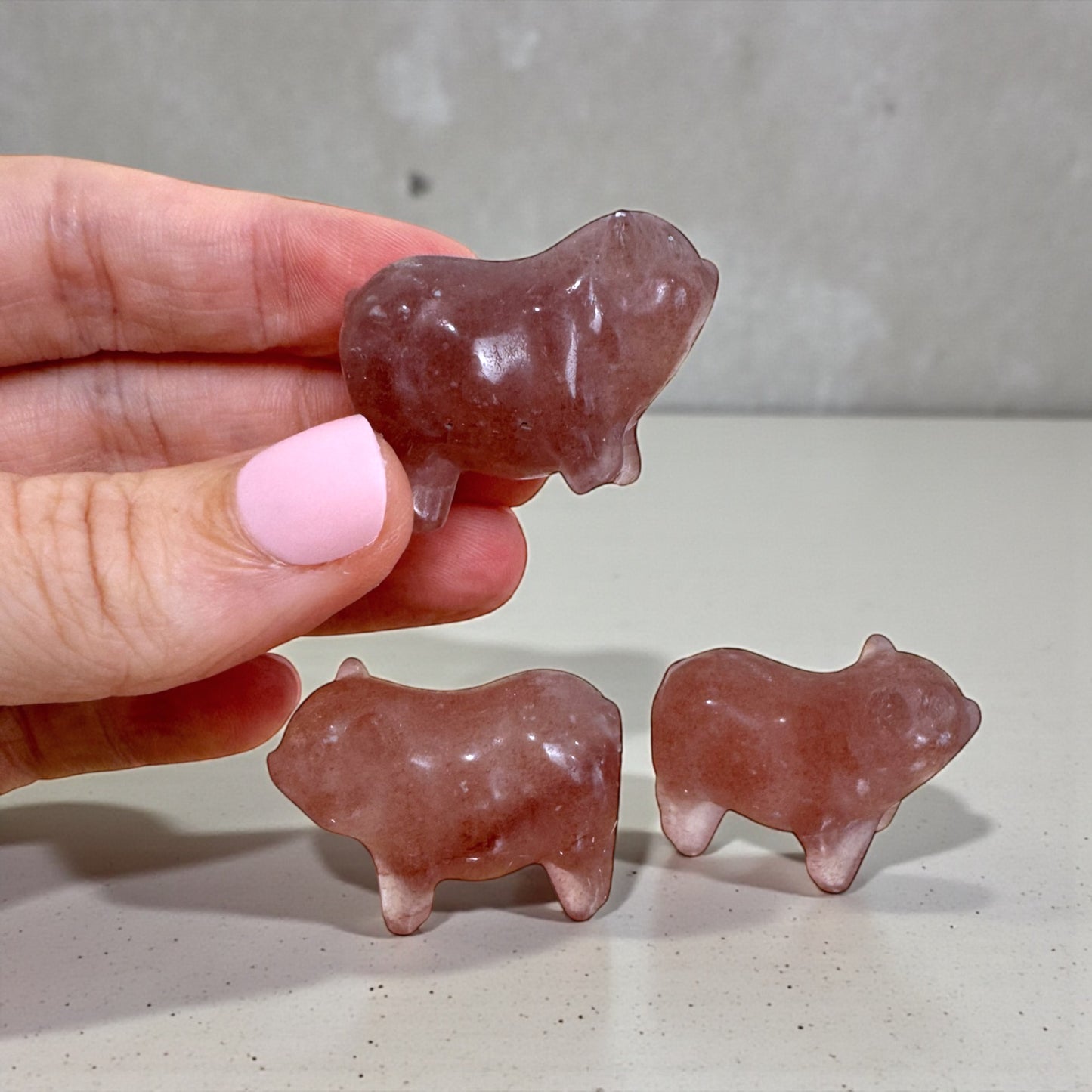 Strawberry Quartz Mini Pig Carvings