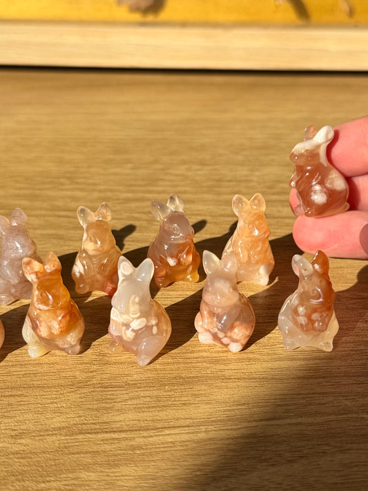 Mini Flower Agate Rabbit Carving | Intuitively Chosen