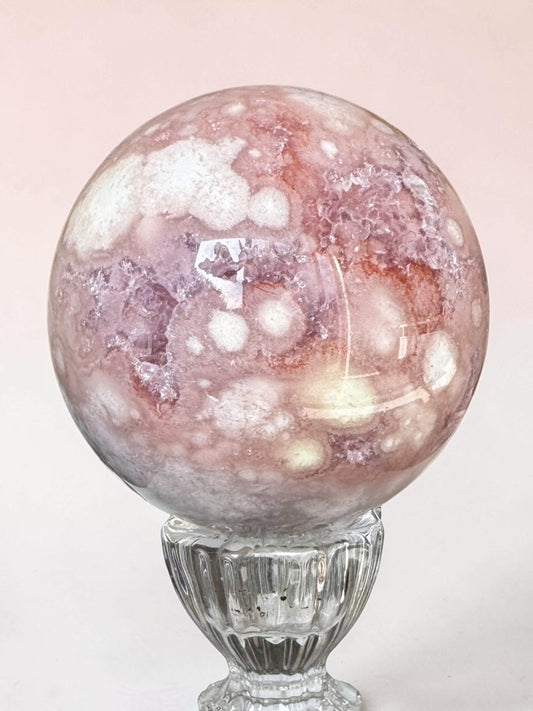 Pink Amethyst + Amethyst + Flower Agate Sphere 6.5cm