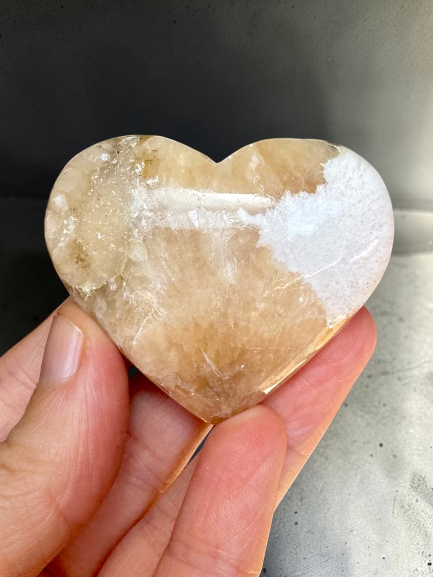 Peach Stilbite with Scolecite Heart Carving ~ India