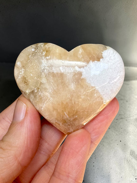 Peach Stilbite with Scolecite Heart Carving ~ India