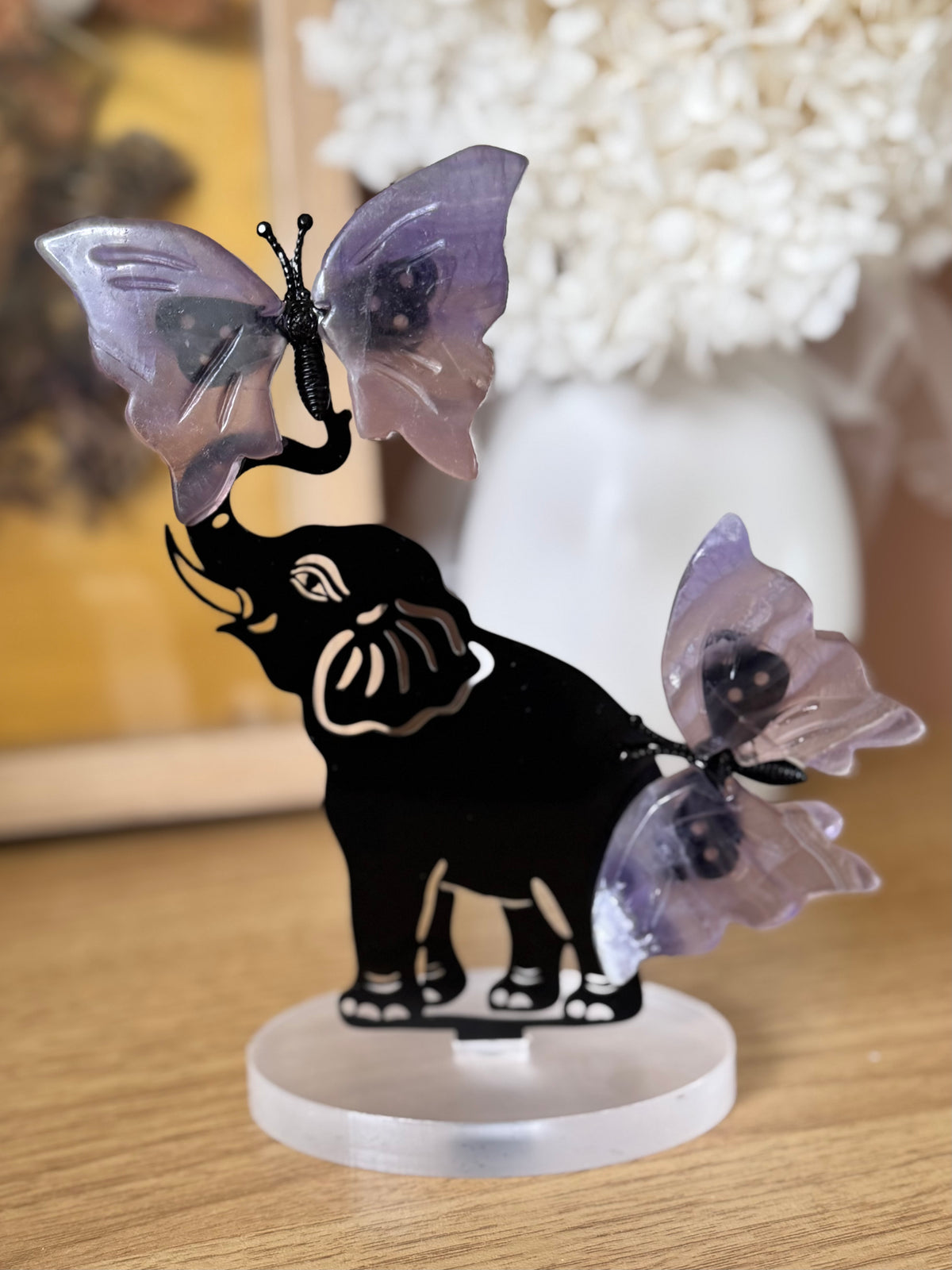 Fluorite Butterflies with Elephant Carving