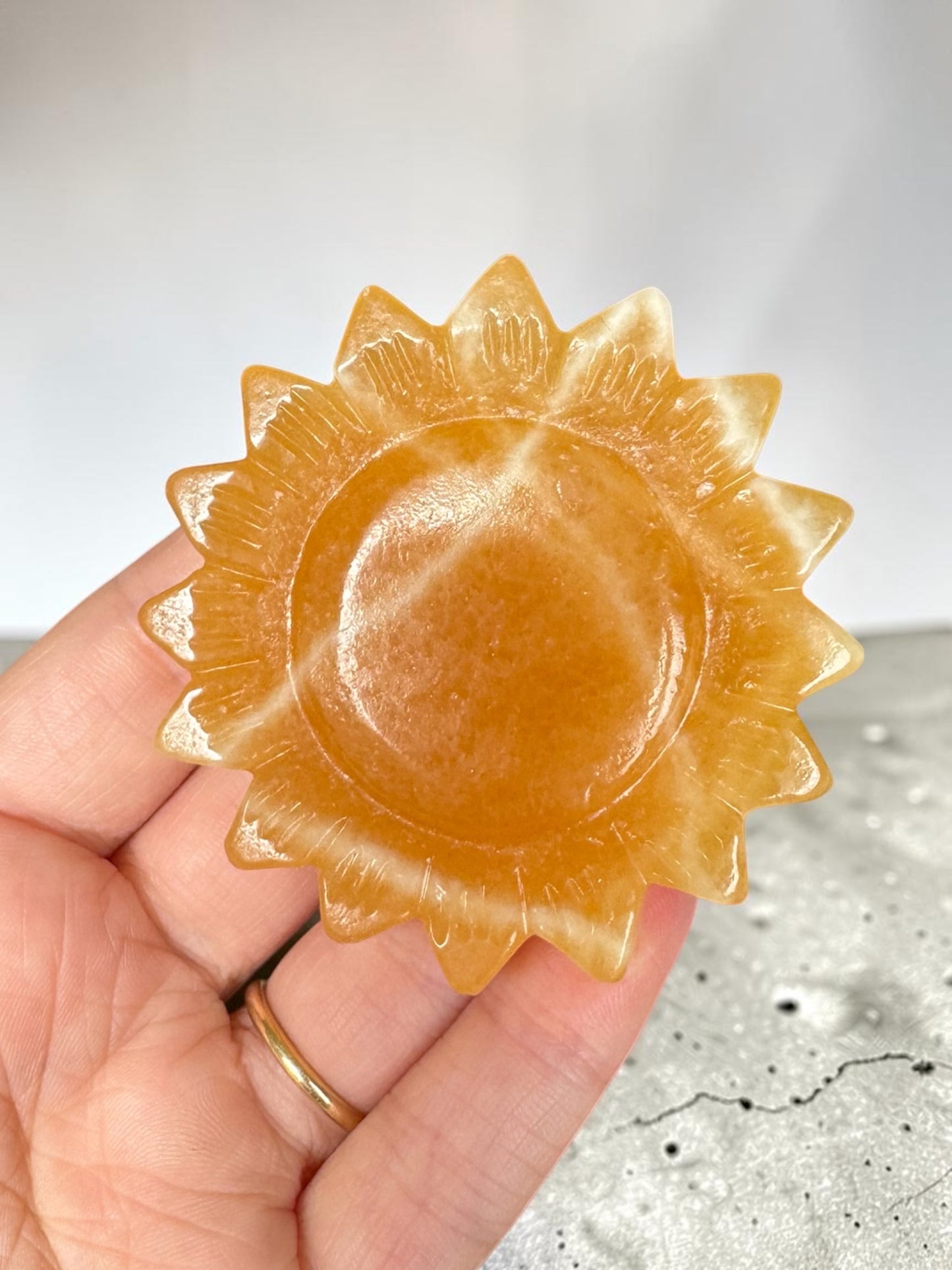 Orange Calcite Sunflower Carving