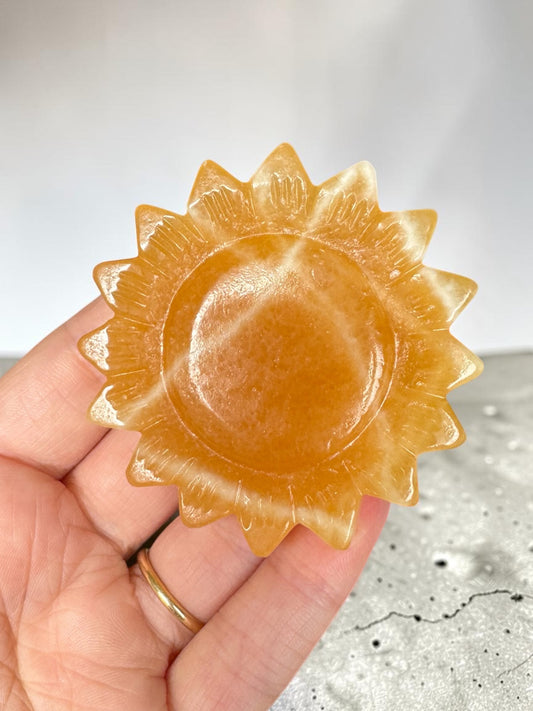 Orange Calcite Sunflower Carving