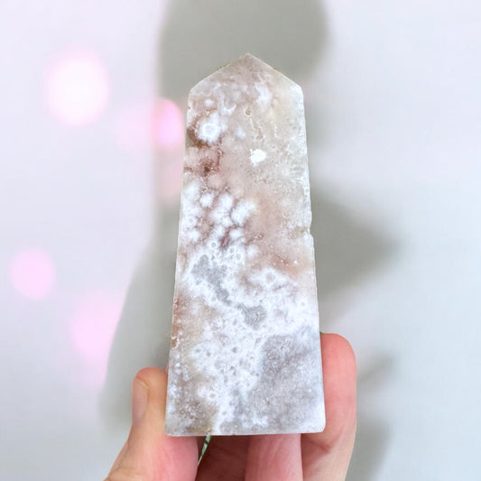 Flower Agate And Pink Amethyst Point (cv)