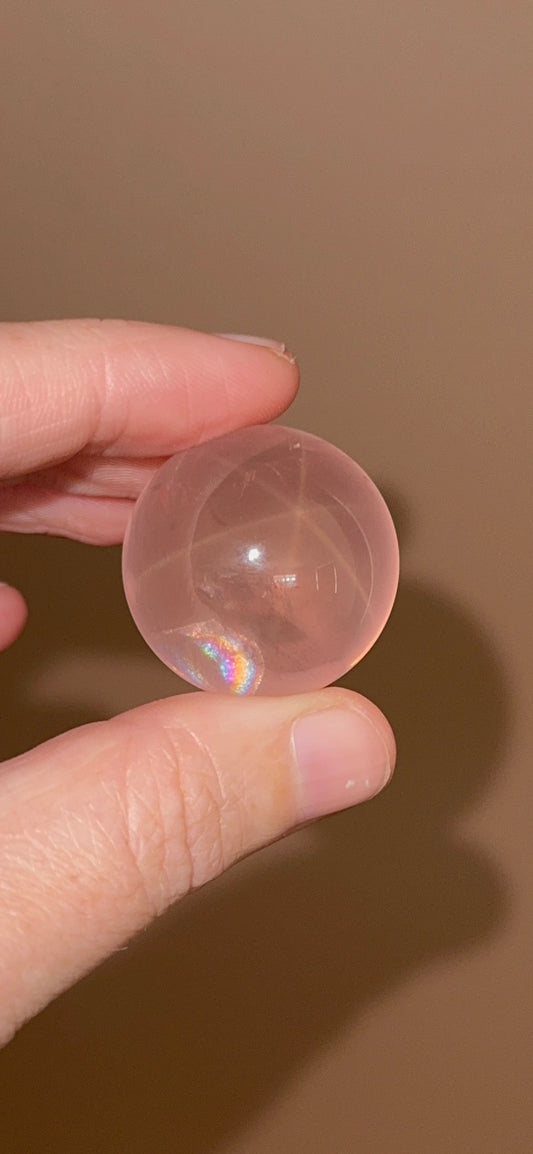HQ Gemmy Rose Quartz Sphere with Asterism + Rainbows