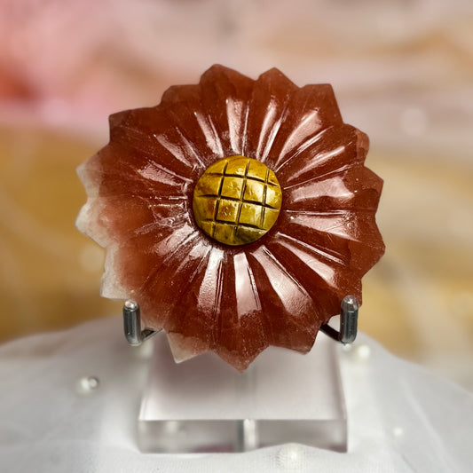 Rose Calcite and Tigers Eye Sunflower Carving