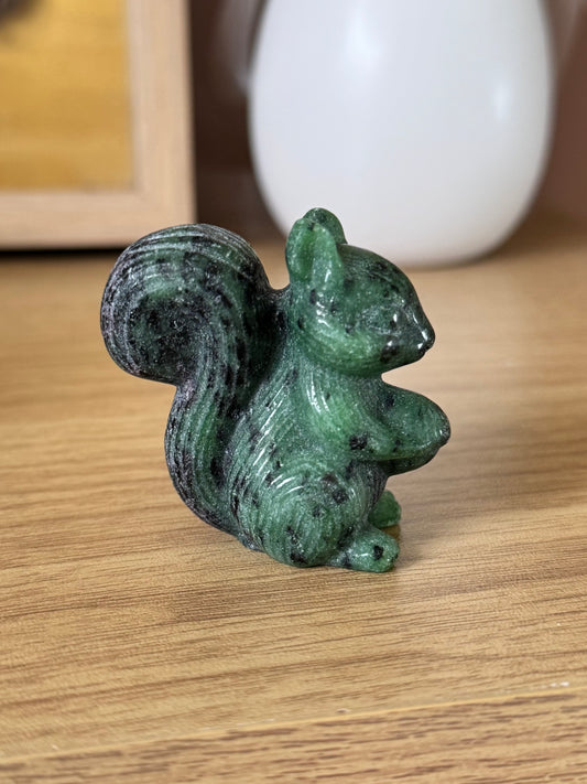 Ruby and Zoisite Squirrel Carving