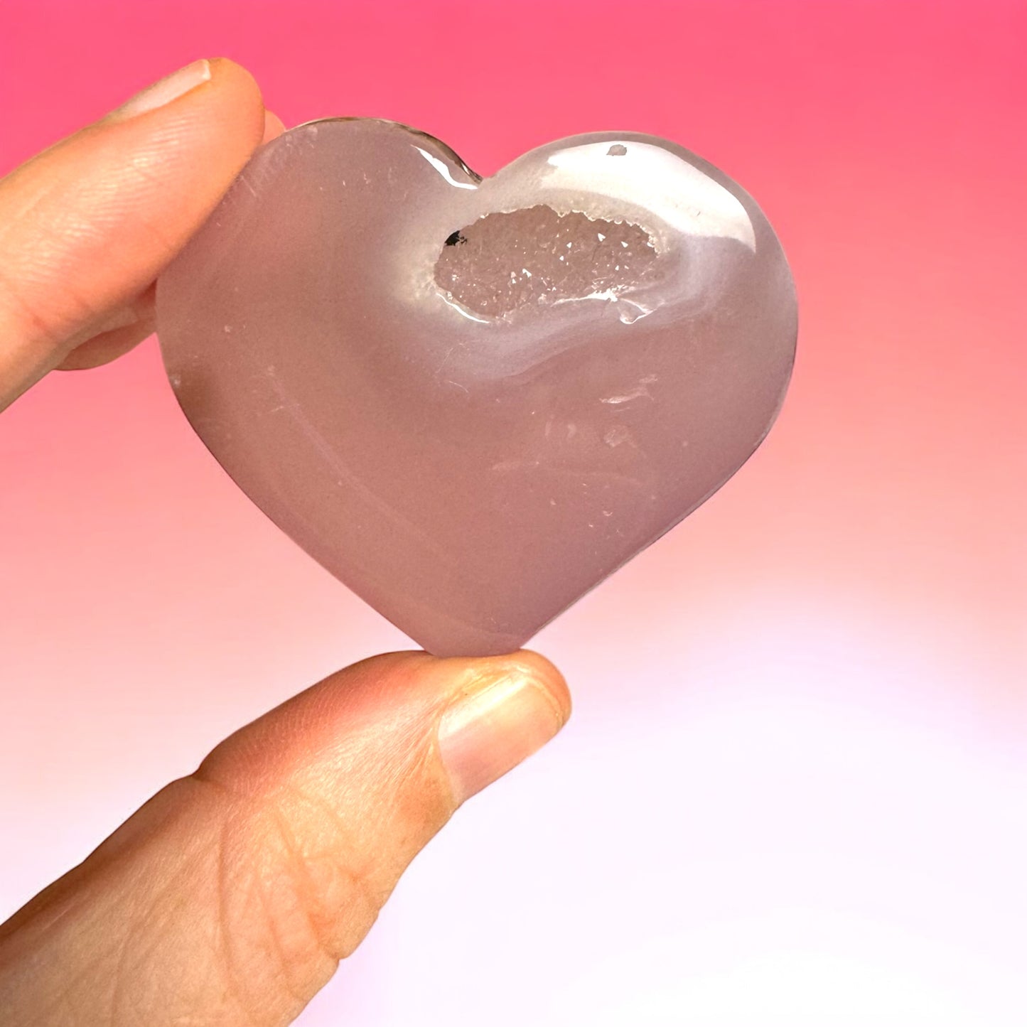 Pink Druzy Agate Heart Carving