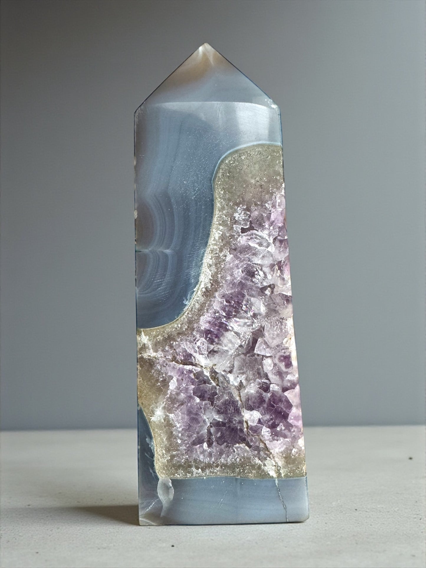 Druzy Agate and Amethyst Tower 15.5cm