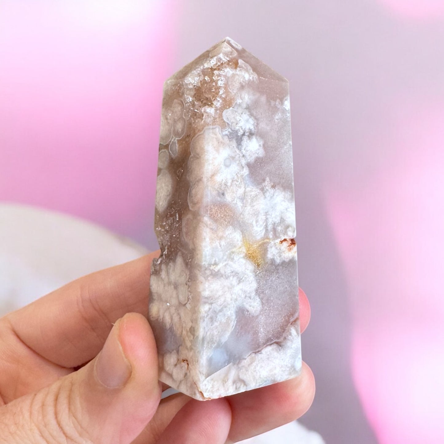 Flower Agate And Pink Amethyst Point (cw)
