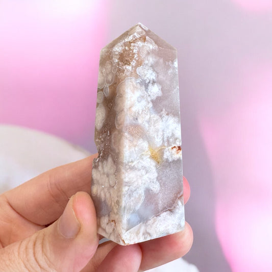 Flower Agate And Pink Amethyst Point (cw)