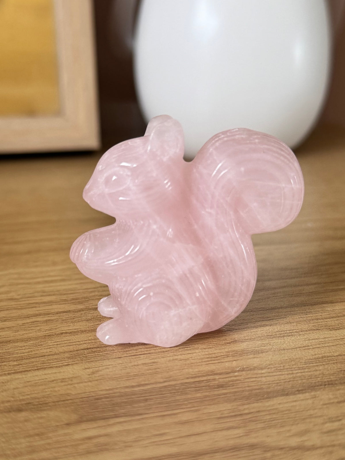 Rose Quartz Squirrel Carving