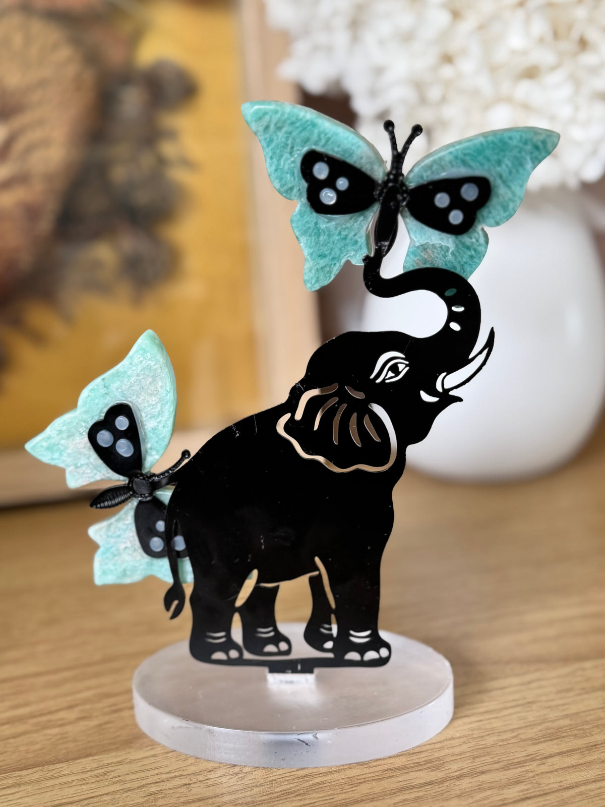 Amazonite Butterflies with Elephant Carving