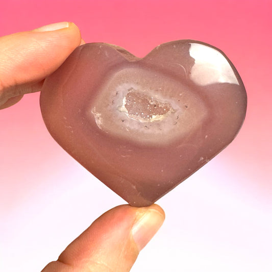 Pink Druzy Agate Heart Carving