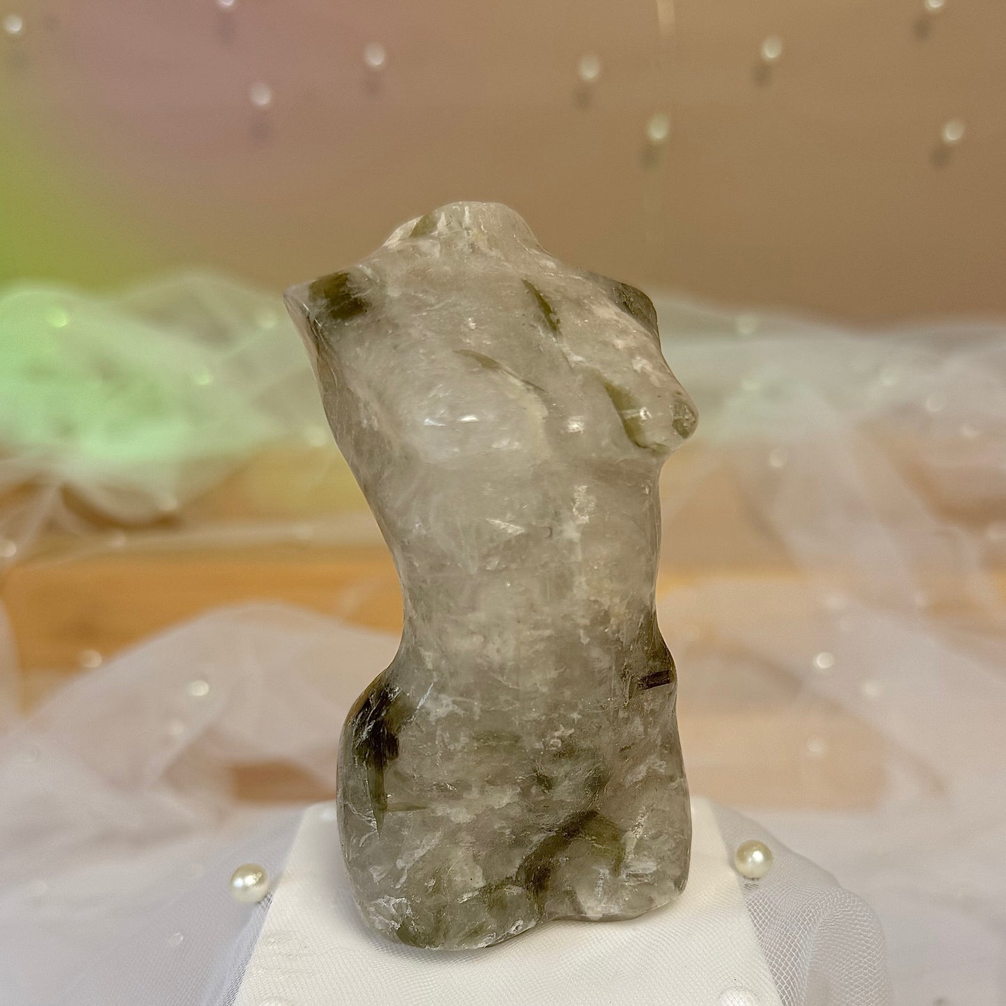 Green Mica and Quartz Goddess Carving (C)