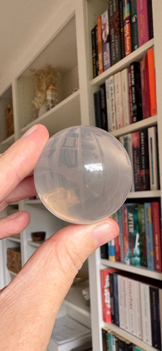 HQ Misty Blue Toned Water Rose Quartz Sphere with Asterism
