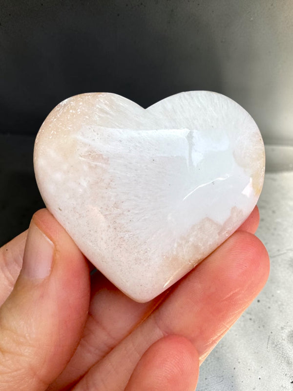 Peach Stilbite with Scolecite Heart Carving ~ India