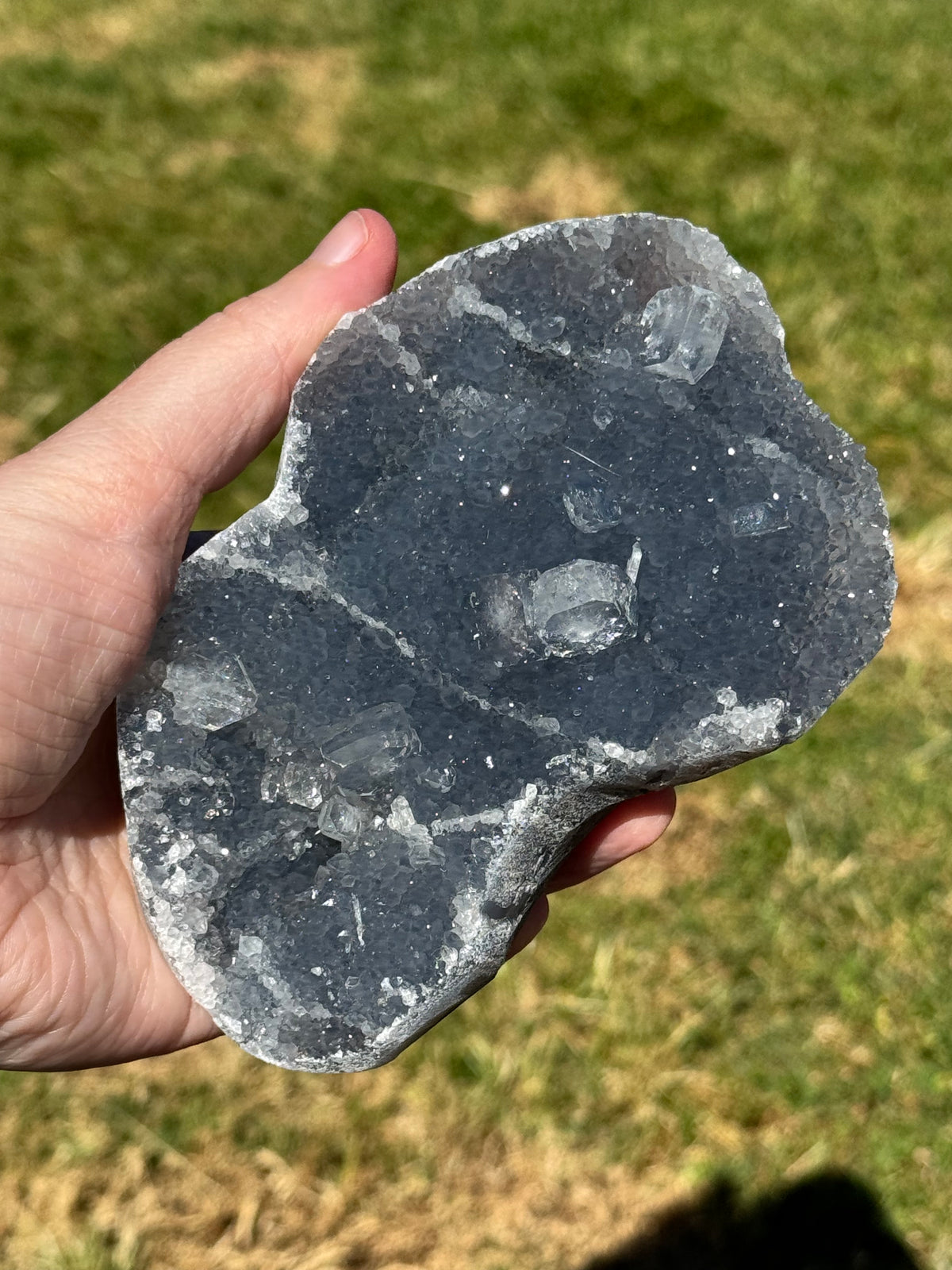 Blue Chalcedony with Apophyllite and Peach Stilbite Cluster