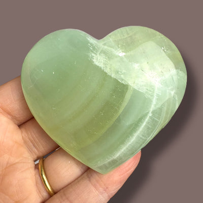High Quality Pistachio Calcite Heart Carving