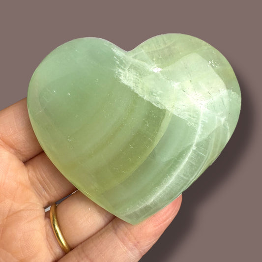 High Quality Pistachio Calcite Heart Carving
