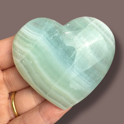 High Quality Pistachio Calcite Heart Carving