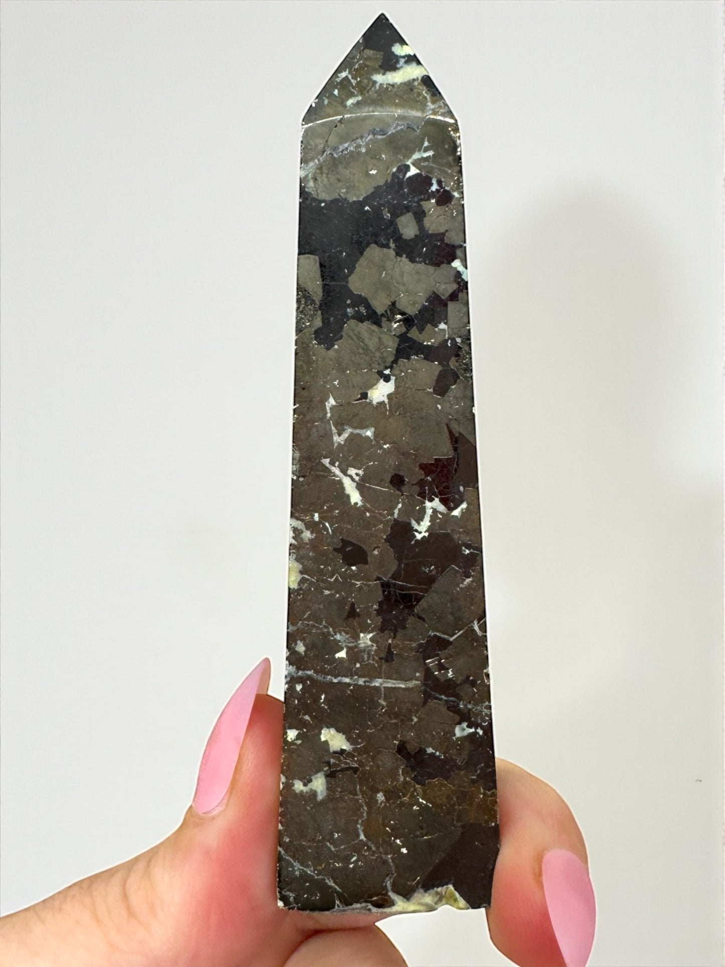 Peruvian Serpentine with Pyrite Obelisk