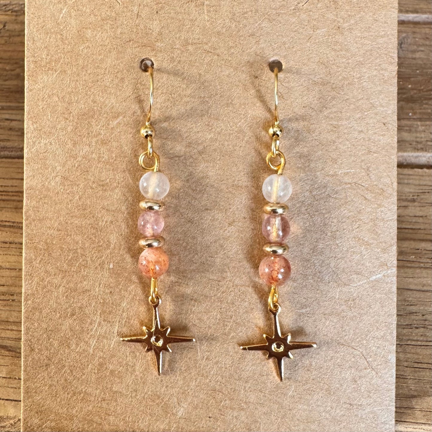 Rose Quartz, Strawberry Quartz and Sunstone Star Earrings