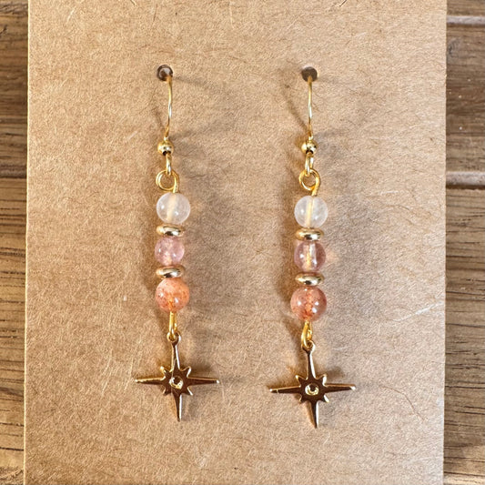 Rose Quartz, Strawberry Quartz and Sunstone Star Earrings