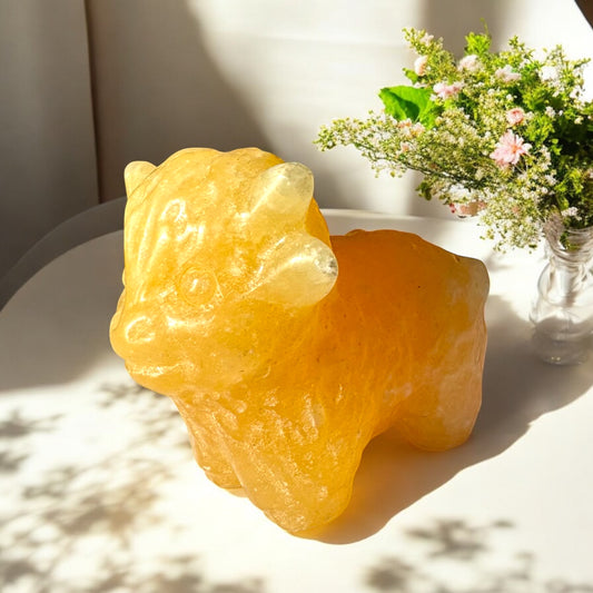 Orange Calcite Highland Cow Carving