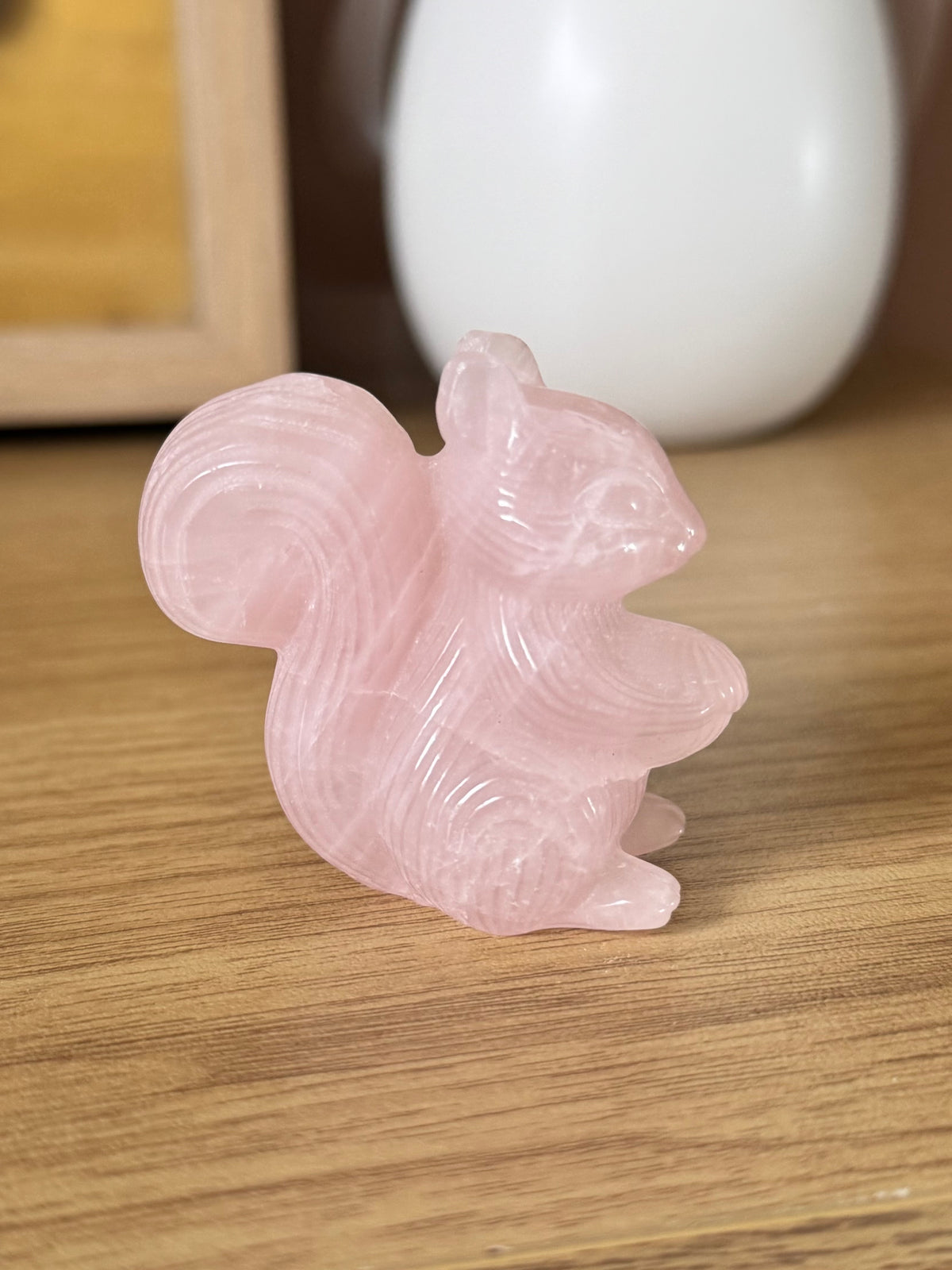 Rose Quartz Squirrel Carving