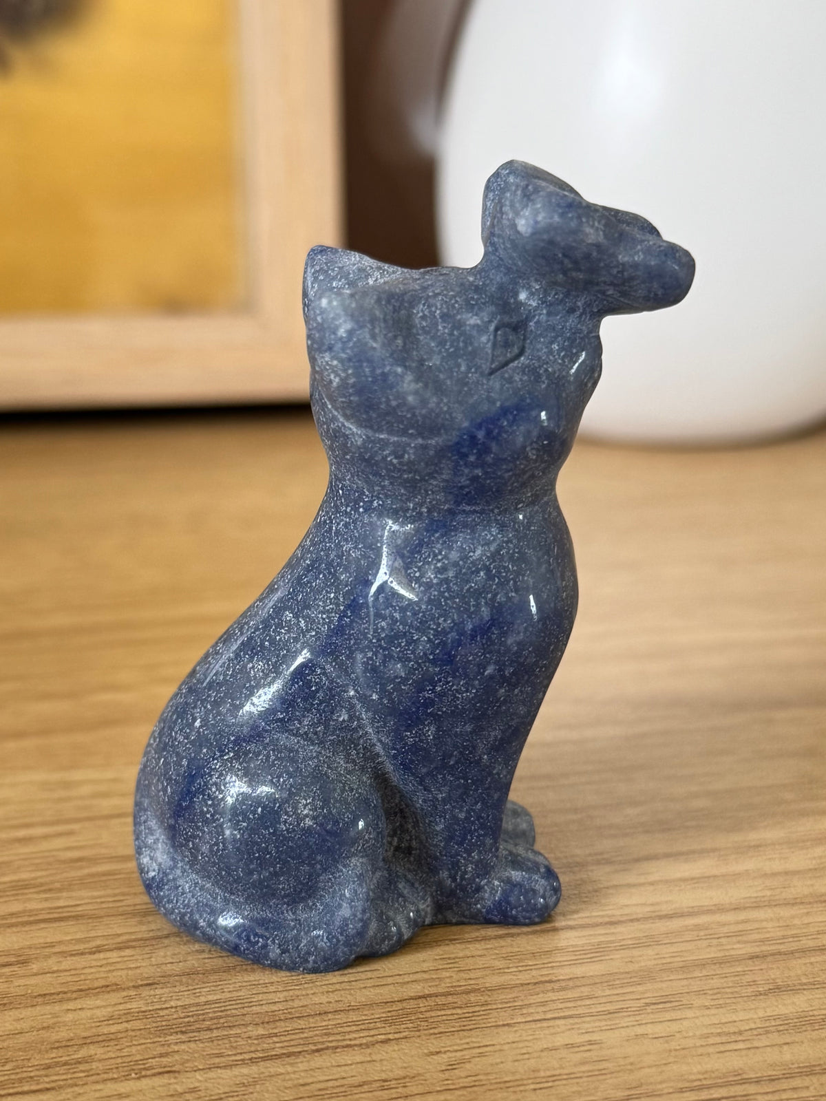 Blue Aventurine Cat with Butterfly Carving