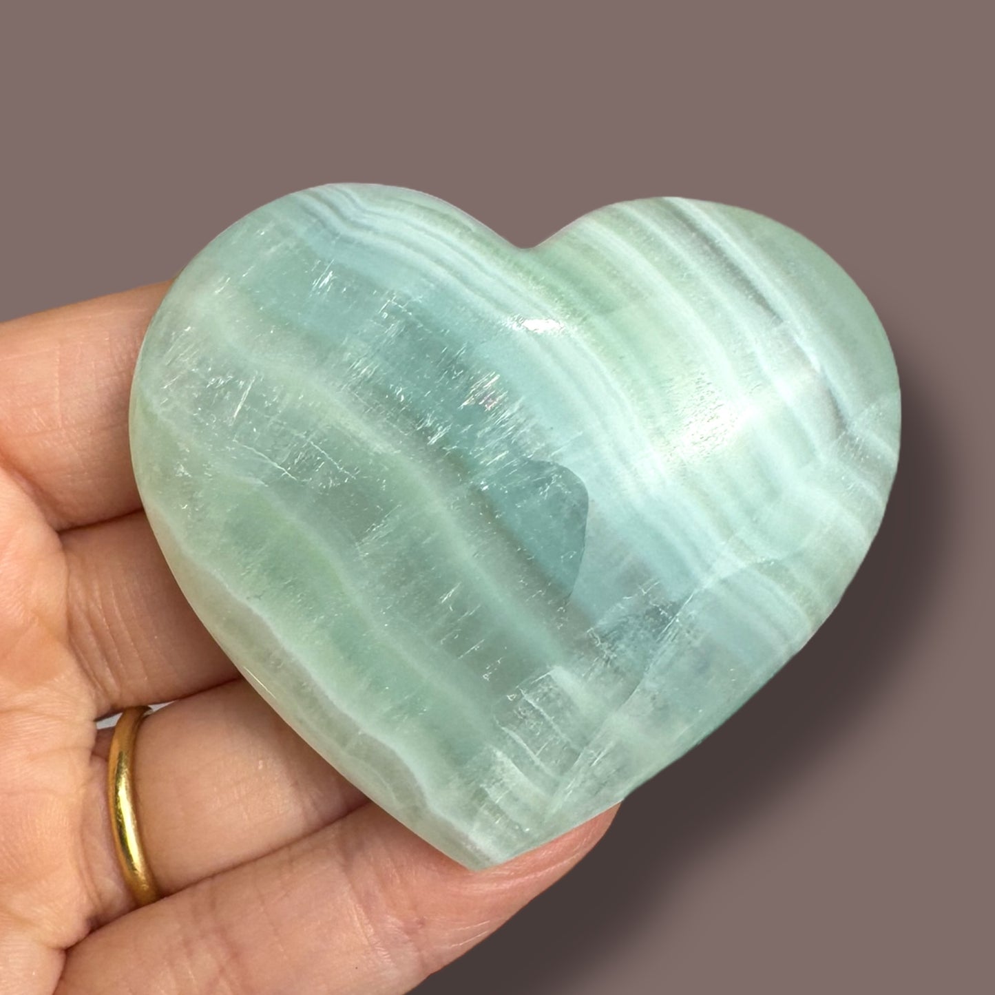 High Quality Pistachio Calcite Heart Carving (b)