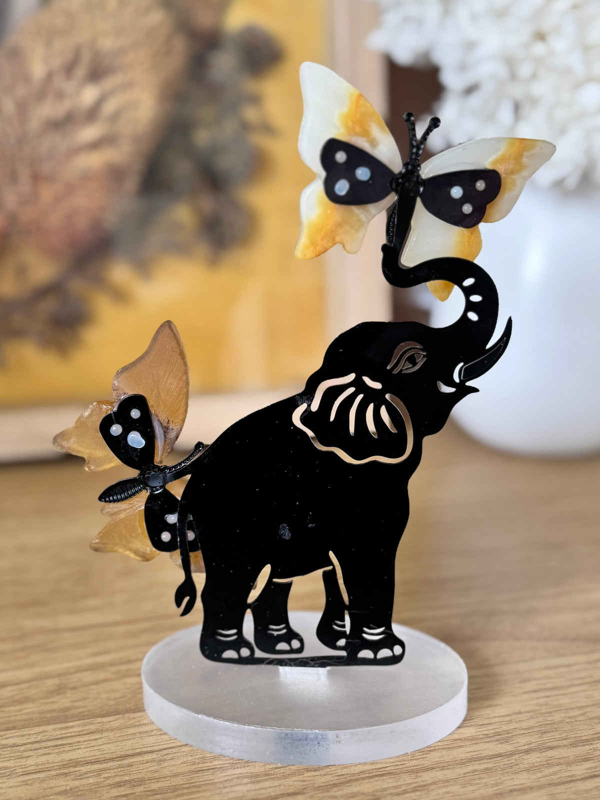 Jasper and Fluorite Butterflies with Elephant Carving