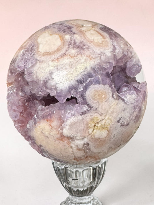 Pink Amethyst + Amethyst + Flower Agate Sphere 8.5cm