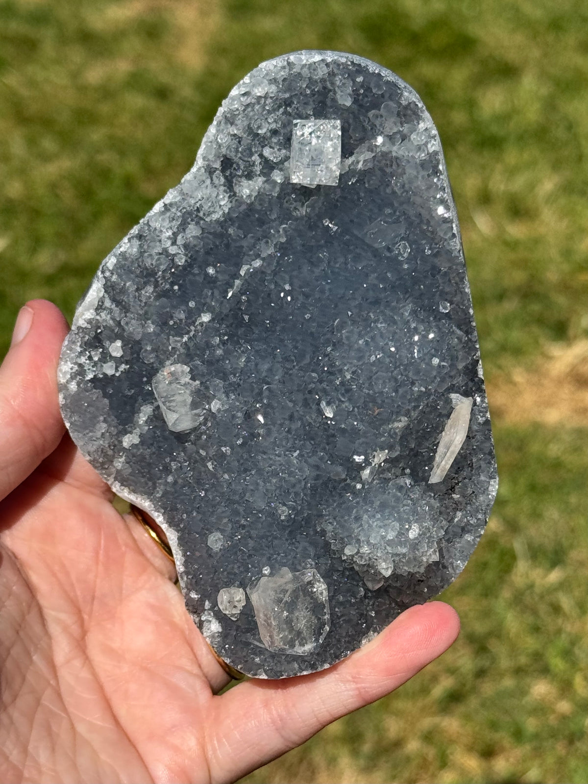 Blue Chalcedony with Apophyllite and Peach Stilbite Cluster